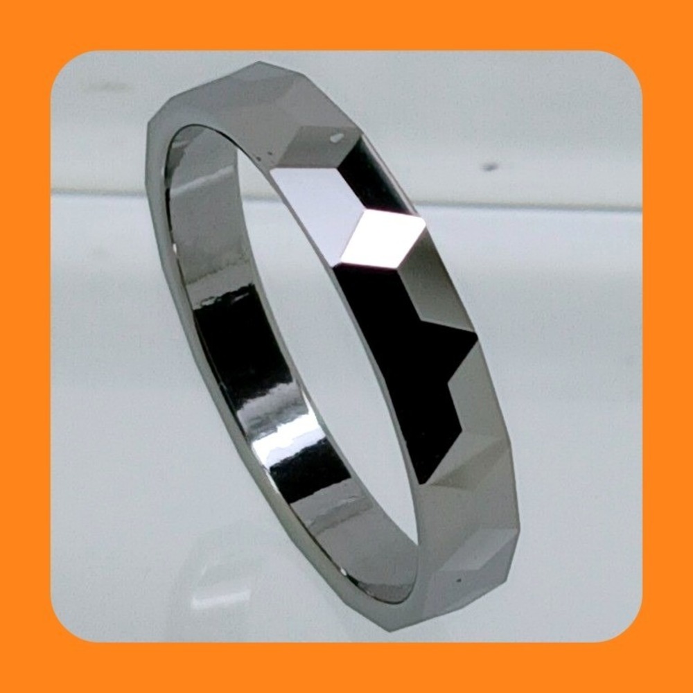 Vintage Tungsten Faceted Band Ring Size 10 Silver Tone 4mm Y2K Geometric 4.1g